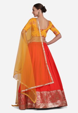 Red Embroidered Silk Lehenga Choli