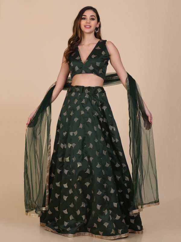 Foil Printed Green Lehenga Choli