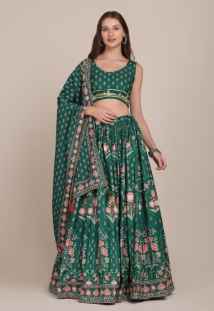 Green Floral Printed Lehenga Choli