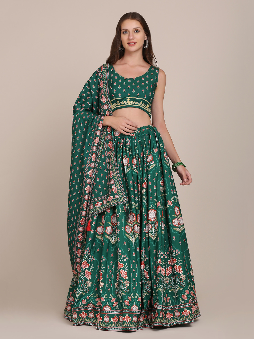 Green Floral Printed Lehenga Choli