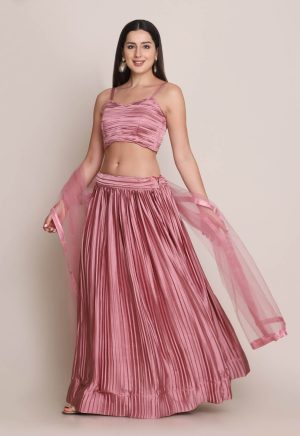 Self Design Satin Pink Lehenga