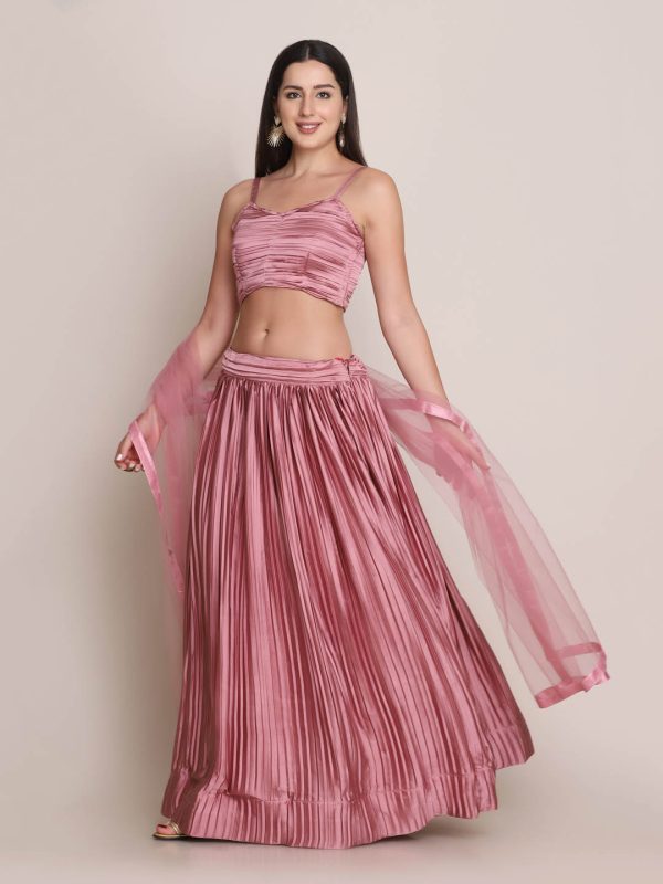 Self Design Satin Pink Lehenga