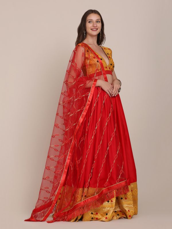 Red Taffeta Silk Lehenga Choli