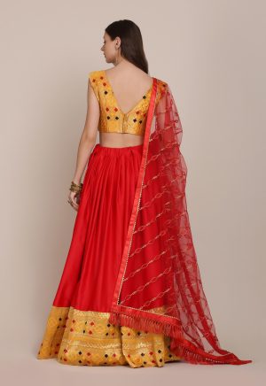 Red Taffeta Silk Lehenga Choli