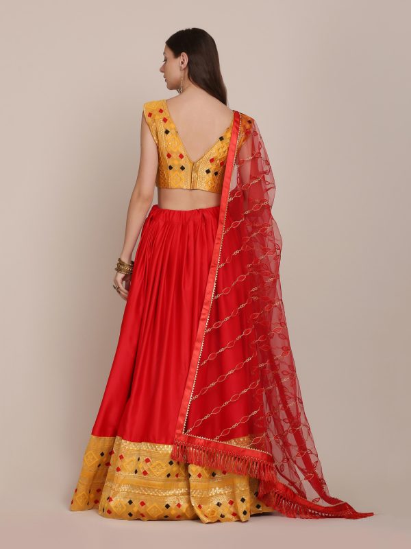 Red Taffeta Silk Lehenga Choli