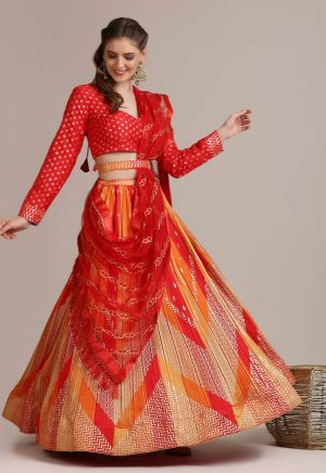 Silk Blend Orange Lehenga