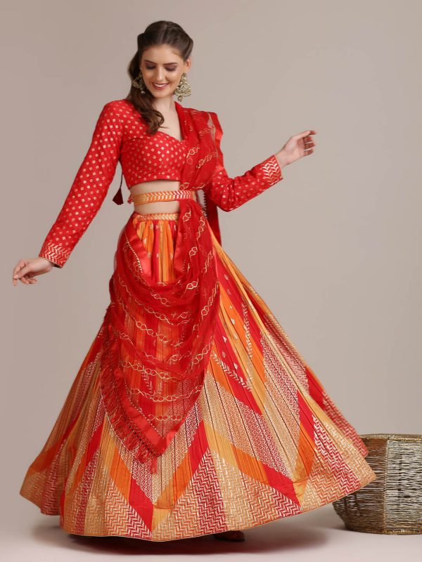 Silk Blend Orange Lehenga