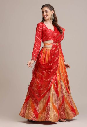 Silk Blend Orange Lehenga