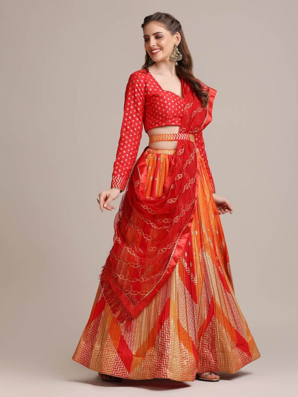 Silk Blend Orange Lehenga