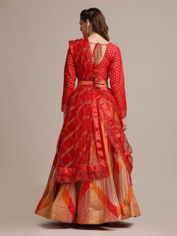 Silk Blend Orange Lehenga