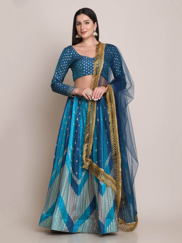 Silk Blend Rama Lehenga