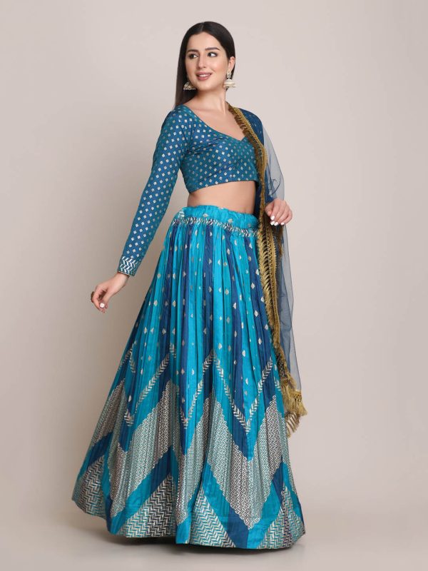 Silk Blend Rama Lehenga