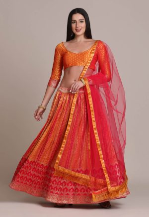 Zari Waving Orange Lehenga Choli