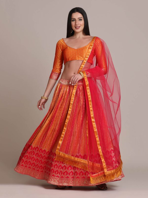 Zari Waving Orange Lehenga Choli