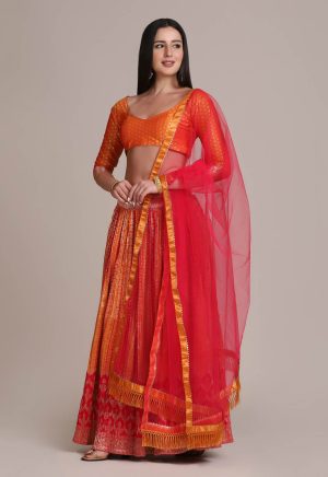 Zari Waving Orange Lehenga Choli