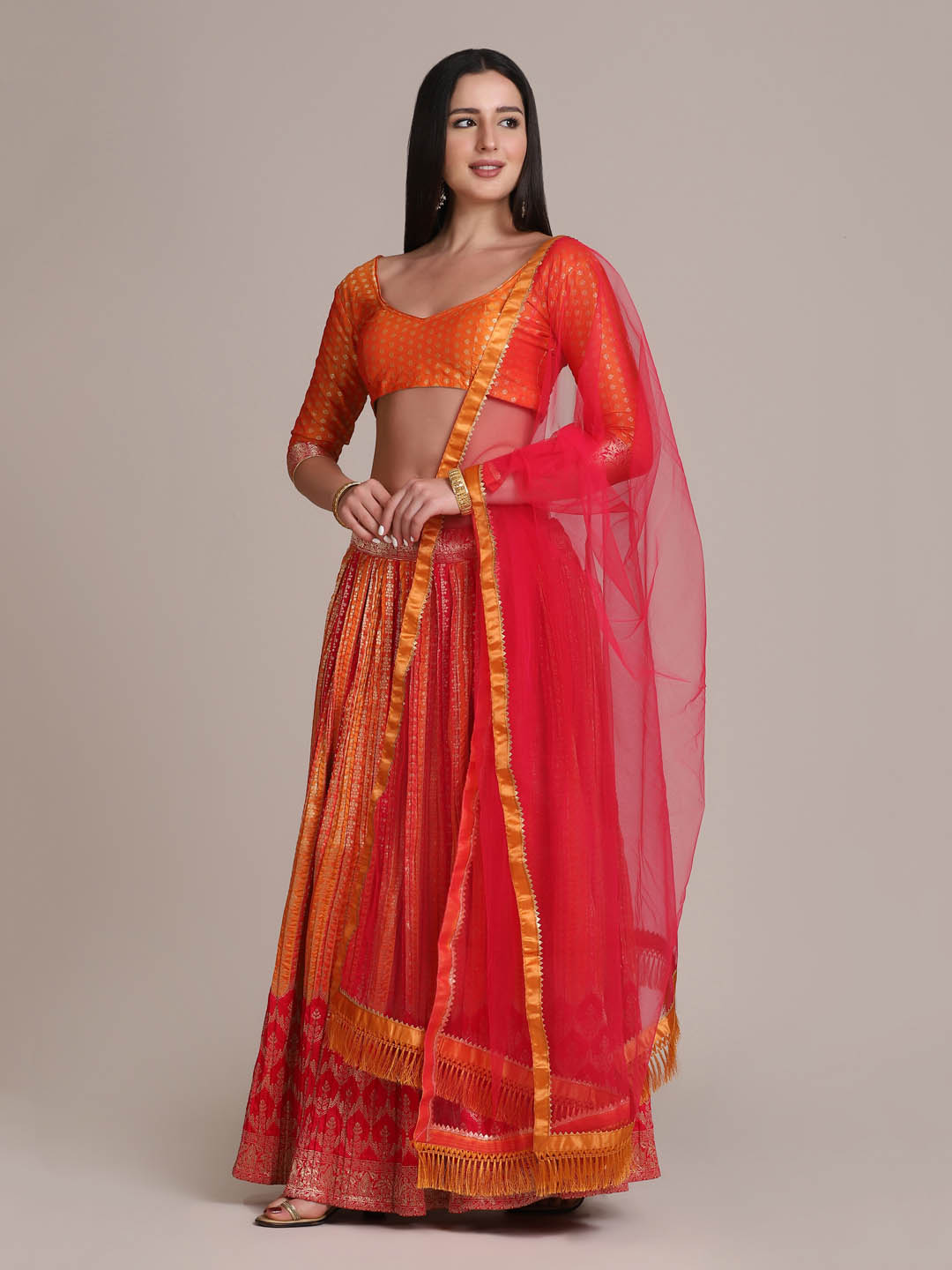 Zari Waving Orange Lehenga Choli