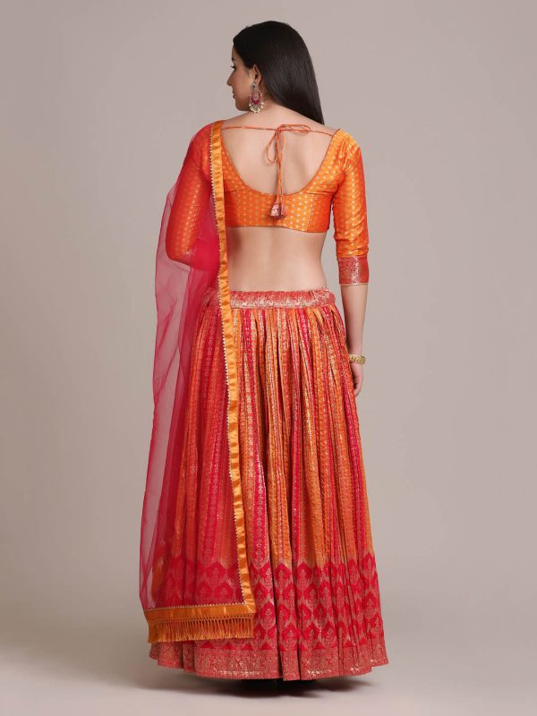 Zari Waving Orange Lehenga Choli