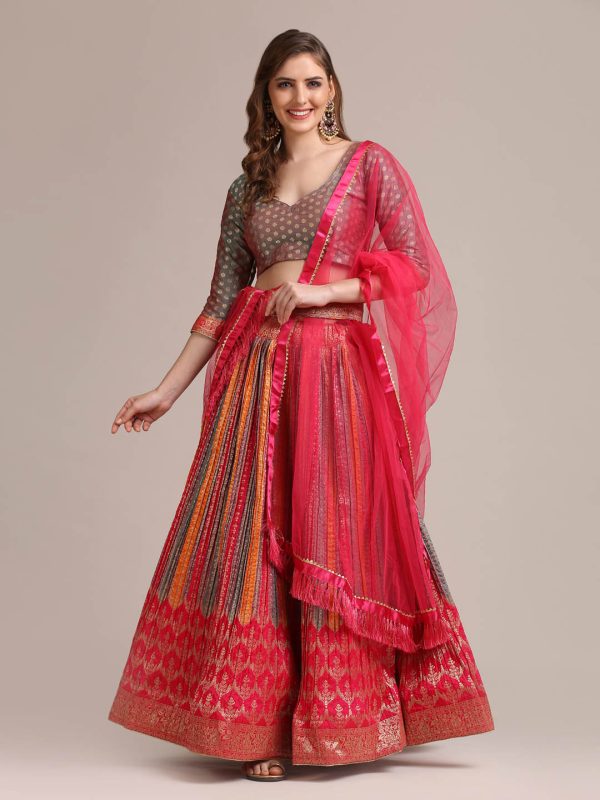 Zari Waving Pink Lehenga Choli