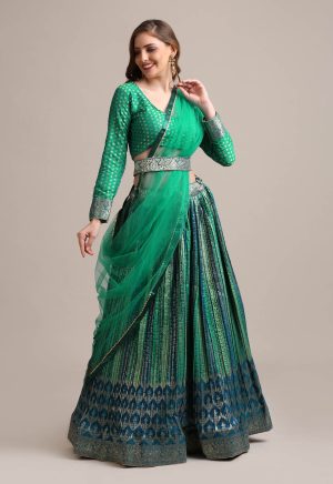 Zari Waving Rama Lehenga Choli