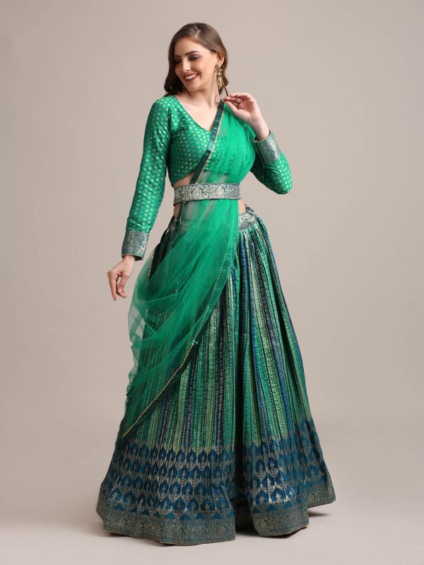 Zari Waving Rama Lehenga Choli