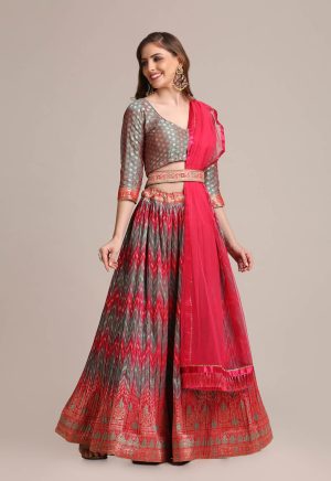 Orange Silk Blend Zari Waving Lehenga