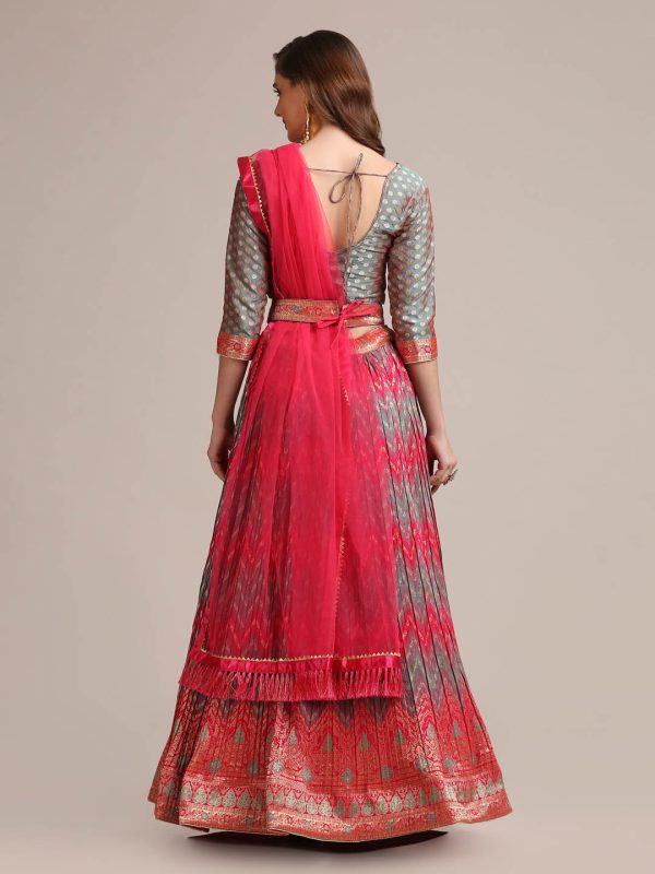 Orange Silk Blend Zari Waving Lehenga