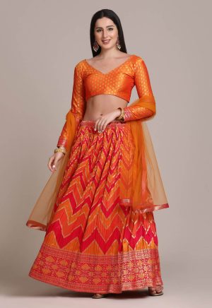 Orange Zari Waving Lehenga