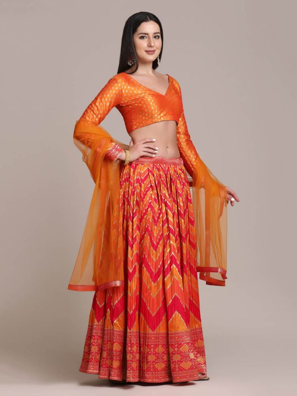 Orange Zari Waving Lehenga