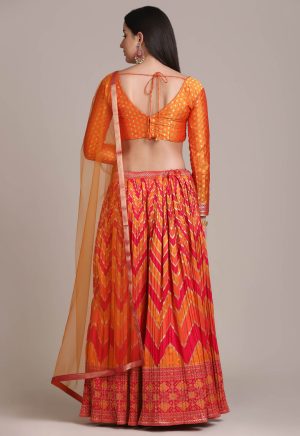 Orange Zari Waving Lehenga