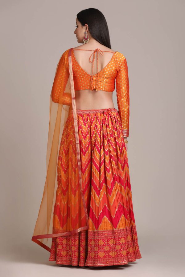 Orange Zari Waving Lehenga