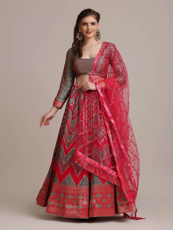 Pink Zari Waving Lehenga