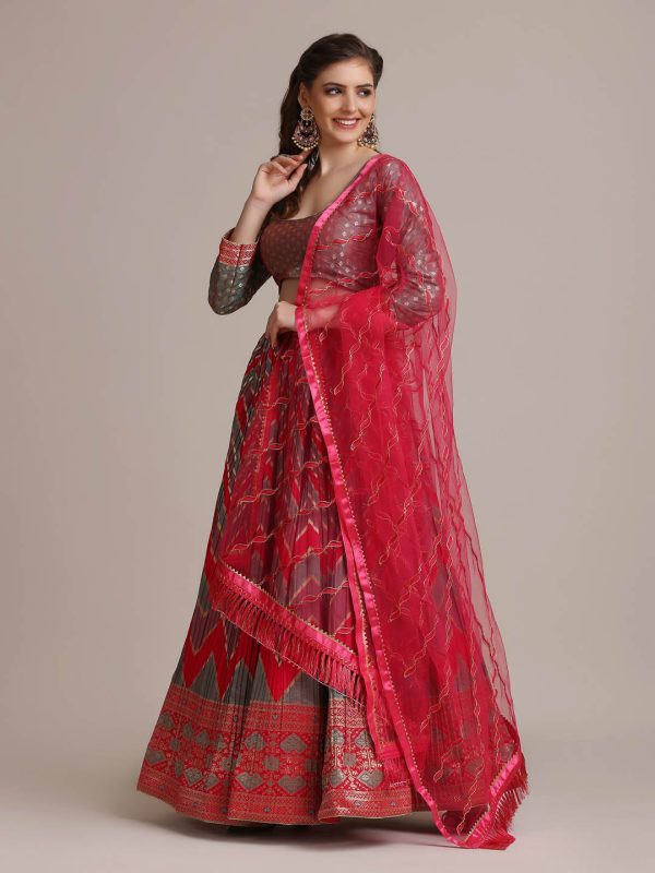 Pink Zari Waving Lehenga