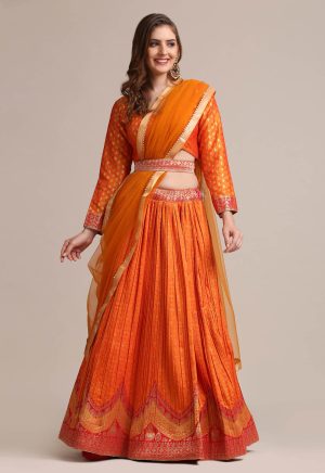 Silk Blend Orange Lehenga