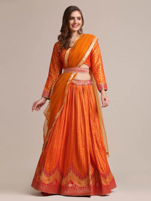 Silk Blend Orange Lehenga