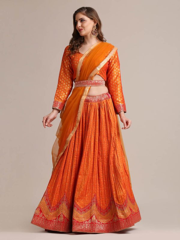 Silk Blend Orange Lehenga