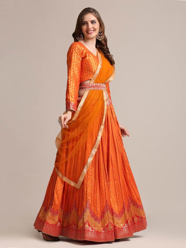 Silk Blend Orange Lehenga