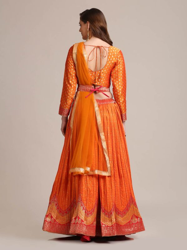 Silk Blend Orange Lehenga