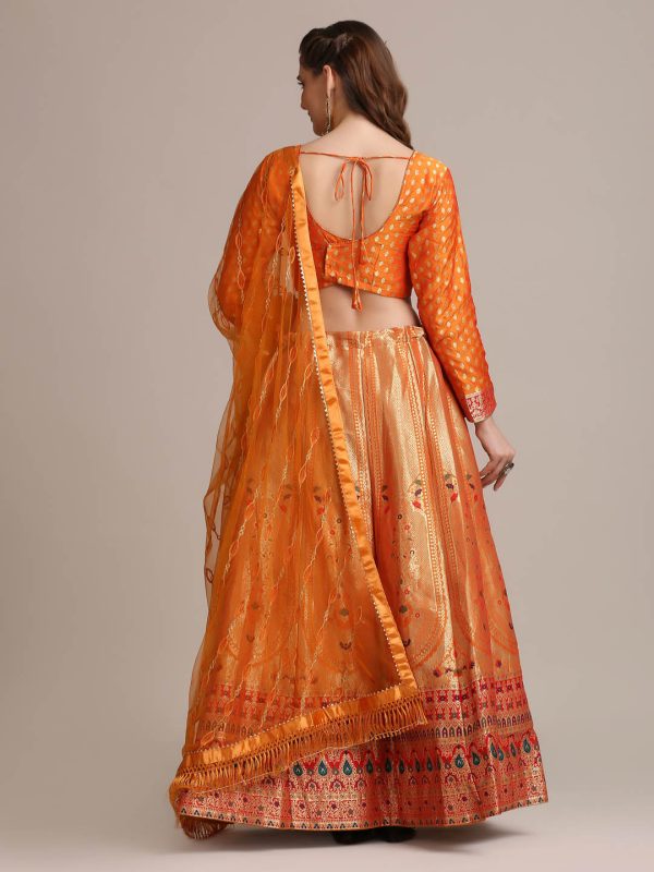 Jacquard Silk Orange Lehenga Choli