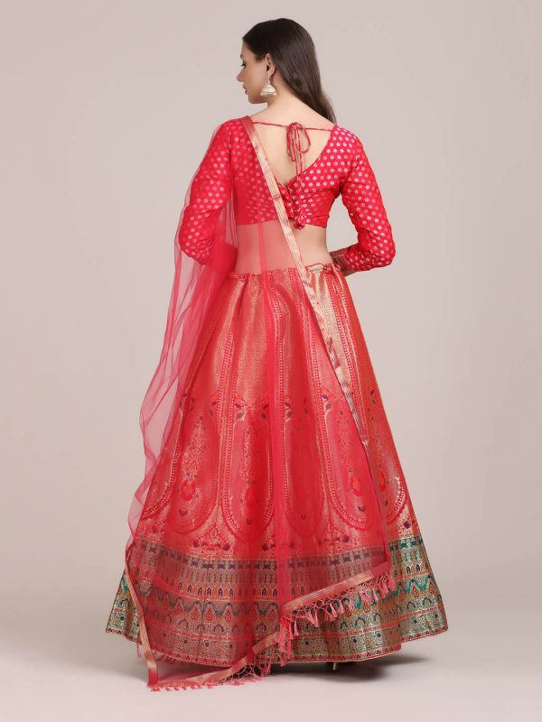 Jacquard Silk Red Lehenga Choli