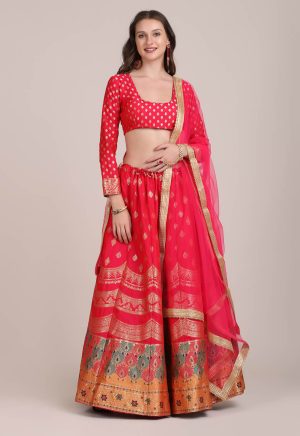 Woven Work Red Lehenga