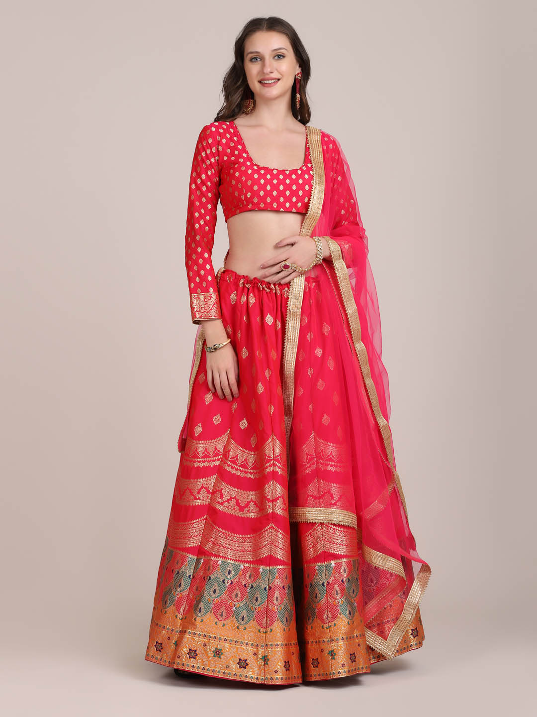 Woven Work Red Lehenga