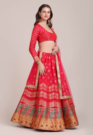 Woven Work Red Lehenga