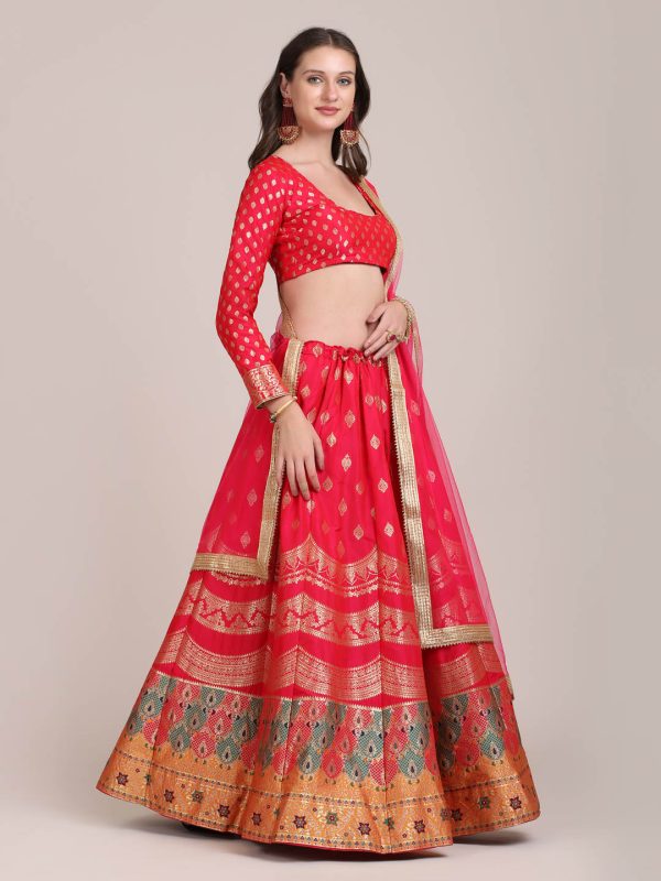 Woven Work Red Lehenga