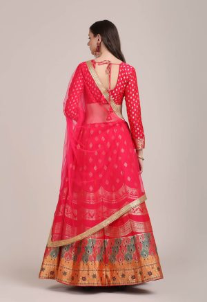 Woven Work Red Lehenga