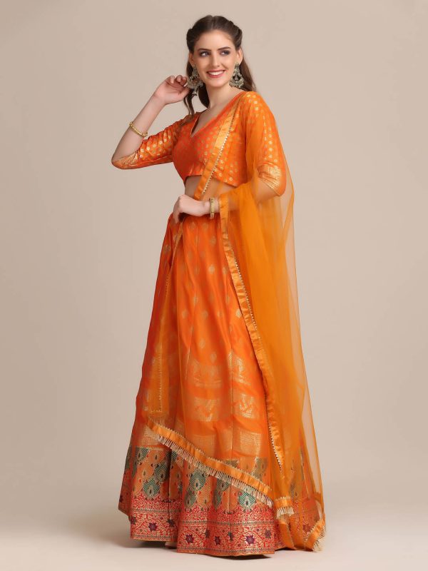 Woven Work Orange Lehenga