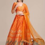 Woven Work Orange Lehenga