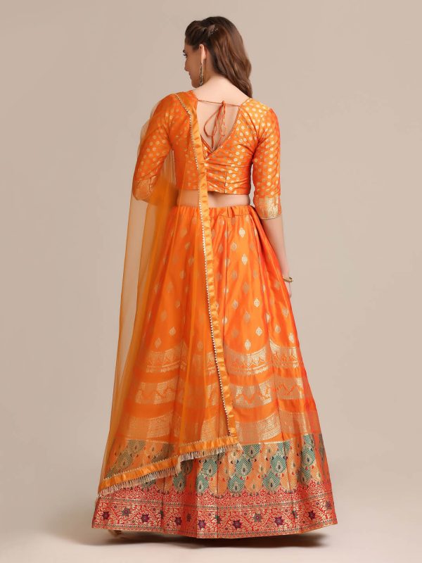 Woven Work Orange Lehenga