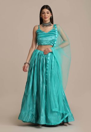 Satin Sea Green Lehenga