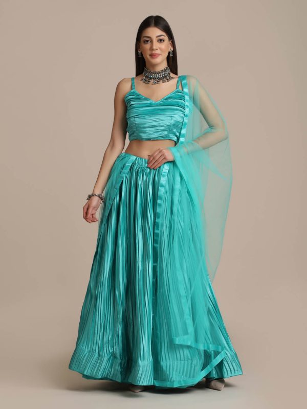 Satin Sea Green Lehenga