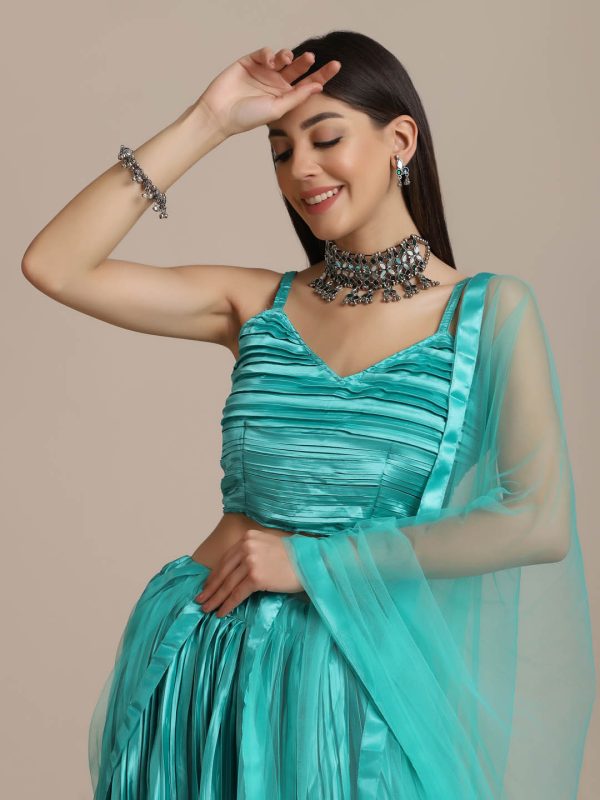 Satin Sea Green Lehenga